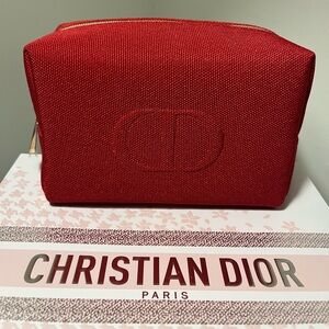 Authentic Dior Beauty Red Pouch / Cosmetic Makeup Toiletry Bag Limited Edition